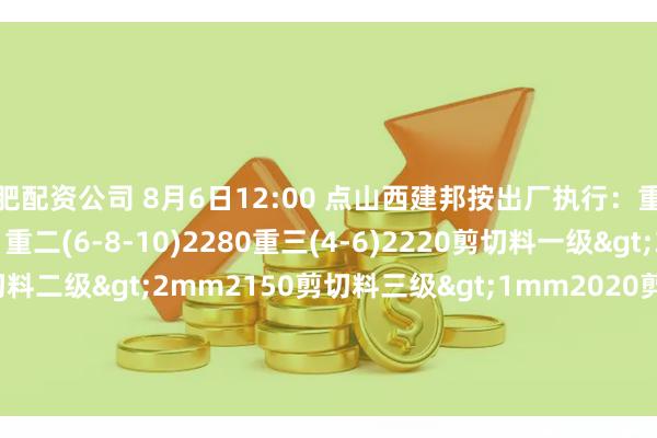 合肥配资公司 8月6日12:00 点山西建邦按出厂执行：重一(10)2290         重二(6-8-10)2280重三(4-6)2220剪切料一级>3mm2190剪切料二级>2mm2150剪切料三级>1mm2020剪切料四级<1mm1770破碎料一级>2mm2230破碎料二级1-2mm2110破碎料三级<1mm2030。